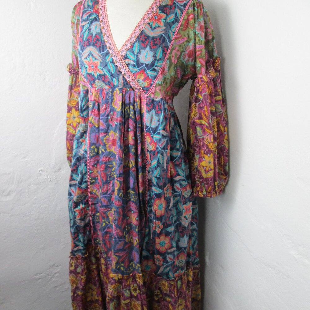 Sundance Multicolor Floral Patchwork Boho Midi Dress Women's Size M